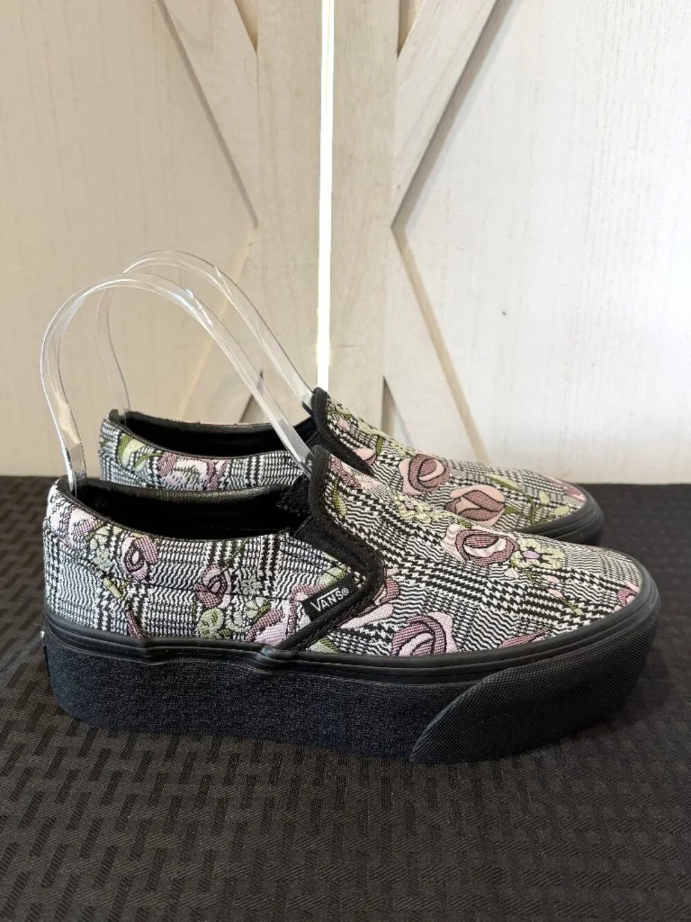 Vans Classic Slip-On Stackform Sneakers in a Tapestry Floral/Black Colorway